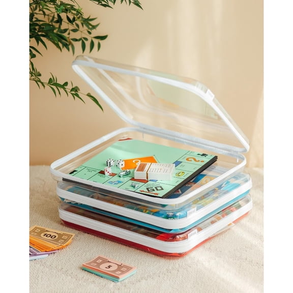 3 Transparent Hard Shell Storage Boxes with Zipper Closure-durable Plastic Board Game Finishing Box, Suitable for Games, Puzzles, Magazines,