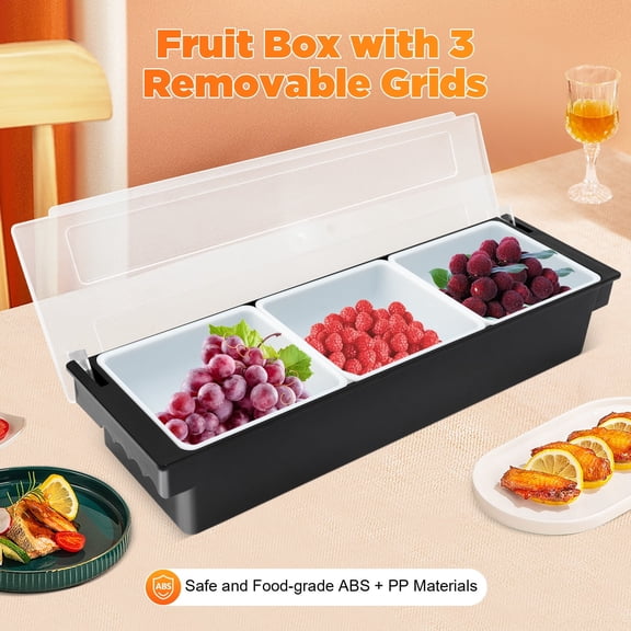 3 Tray Plastic Fruit Box with Removable Grids - Food-Grade Storage Container for Fruits, Spices, and Condiments, Easy to Clean