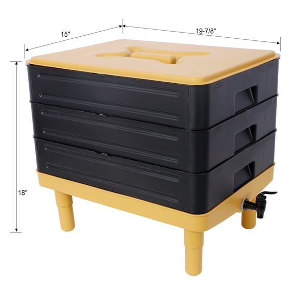 3-Tray Worm Farm Kit,65L Worm Composter for Vermicomposting Starter, Indoor & Outdoor Worm Composter, Worm Compost Bin for Recycling Food Waste,