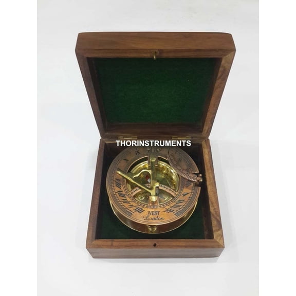 3" Triangular Beautiful Nautical Sundial Compass With Anchor Box