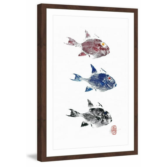 "3 Trigger Fish" Framed Painting Print