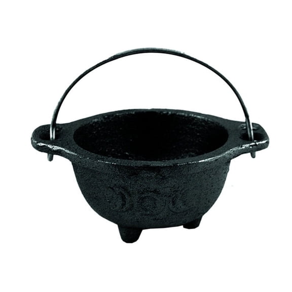 3" Triple Moon Cast Iron Cauldron with Carry Handle for Spells, Smudging, Ritual & Blessings