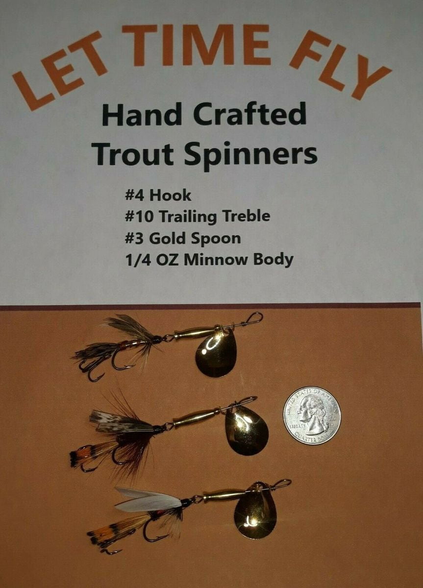 3 Trout spinners 1/4 oz inline bass bait spoon fly fishing March Brown
