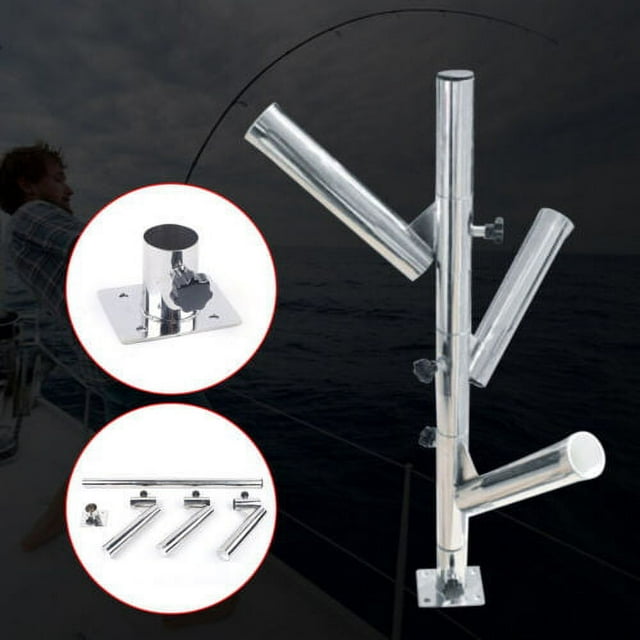 3-Tube Fishing Rod Holder Stainless Adjustable Marine Tree Type Rocket Launcher
