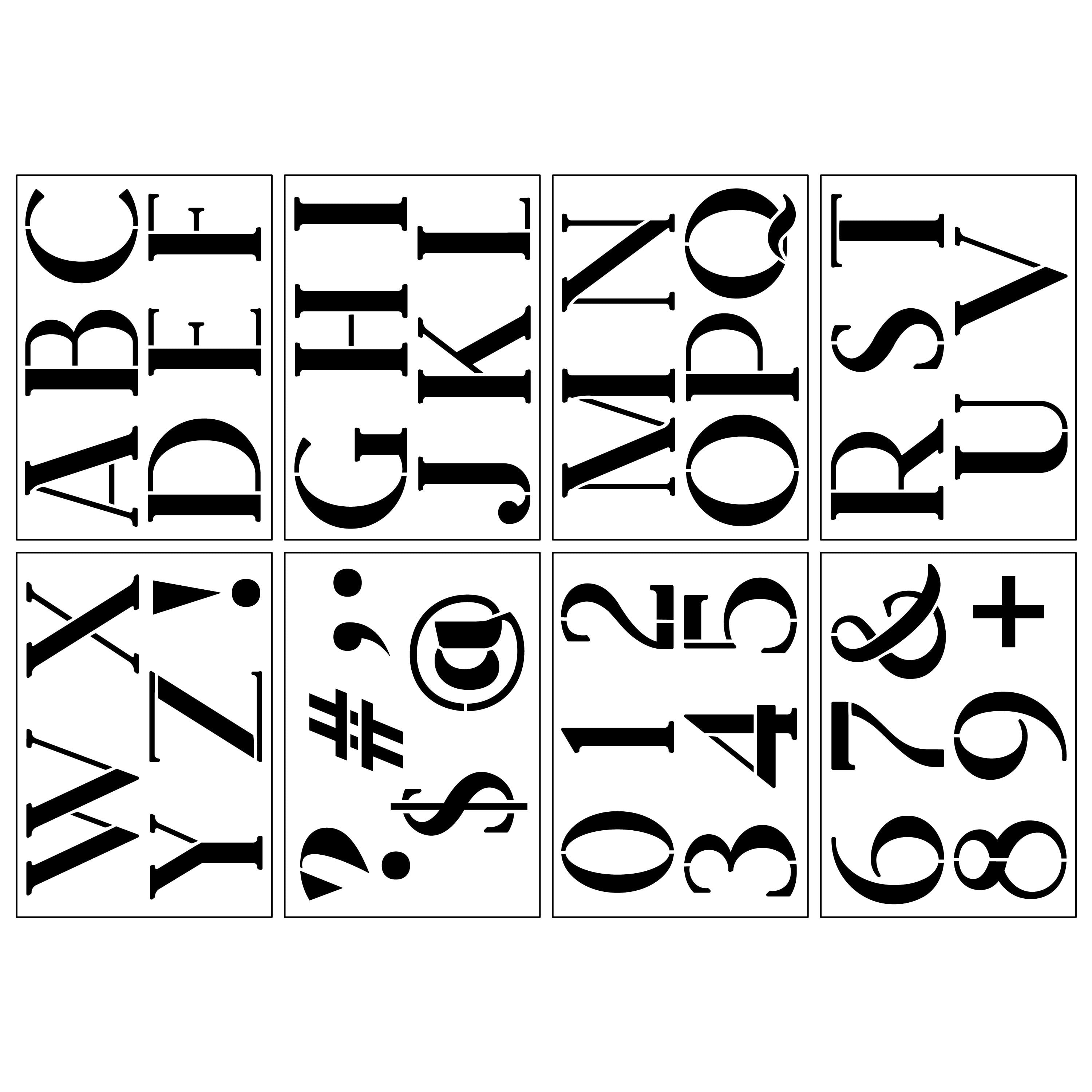 Craft Smart 3" Tuxedo Alphabet Font Stencils - Reusable Plastic, 45 Designs per Pack, 8 Sheets Each - Ideal for DIY Crafts, Decor, Furniture & Gifts, 6 Pack