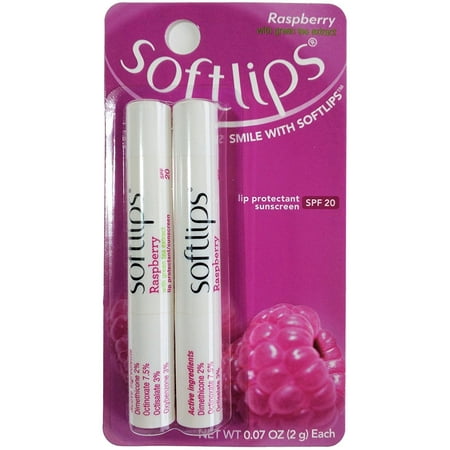 3 Twin-Packs Softlips Lip Protectant Balm, Sunscreen SPF 20, Raspberry