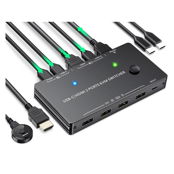 3 USB C KVM Switch 4K 60Hz Type C USB KVM Switcher 87W PD Charge For 2 Computer 1 Monitor