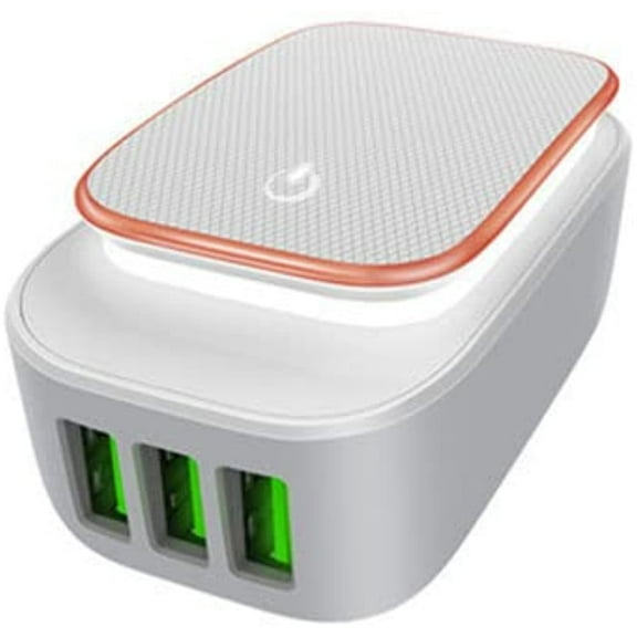 3 USB Port LED Night Light Adapter Wall Mount 3.4A Charger