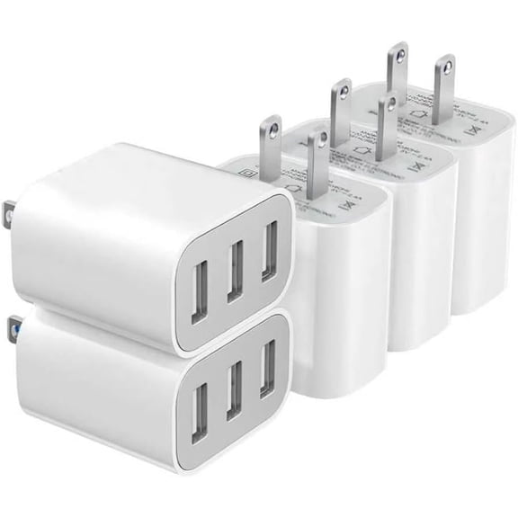 3 USB A Ports Charger Block,5 Pack Cell Phone wall ChargersUSB Cube wall Plugfor iPhone 14/13/12/11/X/XR/X/8/7/6, Galaxy, Android Phones and MoreIvory