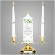 3 Unity Floral Candles for Wedding Ceremony Set with Golden Holder, Wedding Accessories for Reception VT1