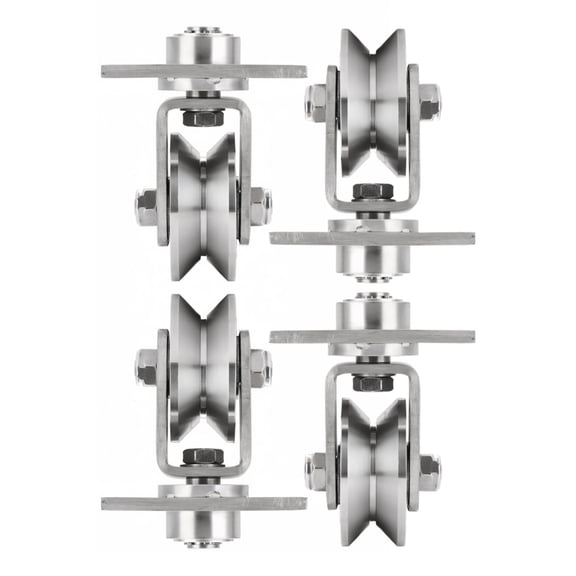 3" V Groove Plate Pulley Wheels, 4 Pack 360°Swivel Track Roller Heavy Duty Pulley Sliding Gate Wheels for Wire Rope Rail, Industrial Carts