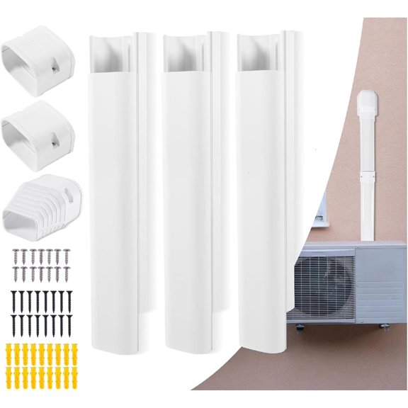 3" W 4.2Ft L Line Set Cover Kit, Decorative PVC Air Conditioning Cover for Mini Split AC & Heat Pump, Line Up Packages and Kits to Hide and Protect Copper Tubing (White)