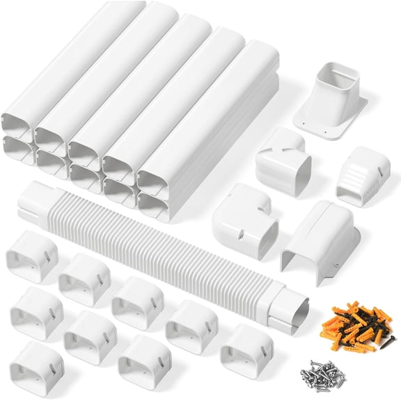 3" W x 16Ft L Line Set Cover Kit for Ductless Mini Split Air Conditioners, PVC Decorative Cover for Central AC and Heat Pump Systems Tubing Cover