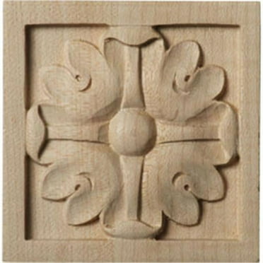 3"W x 3"H x 5/8"P Small Edinburgh Square Rosette, Lindenwood