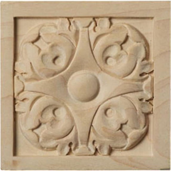 3"W x 3"H x 5/8"P Small Leaf Square Rosette, Alder