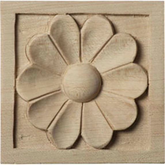 3"W x 3"H x 5/8"P Small Medway Square Rosette, Cherry