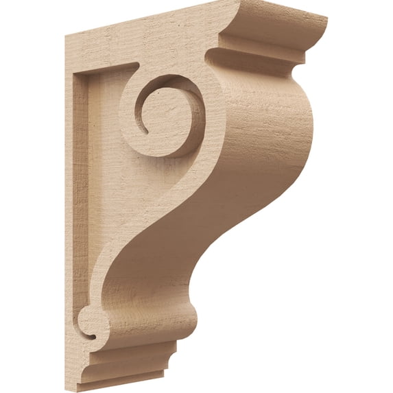 3"W x 6"D x 9"H Classic Scroll Rough Cedar Woodgrain TimberThane Corbel, Primed Tan