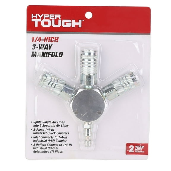 Hyper Tough 3-Way Universal Steel Air Manifold Fits with 1/4" Coupler& Plug, HT3WAM, Weight: 0.76lbs
