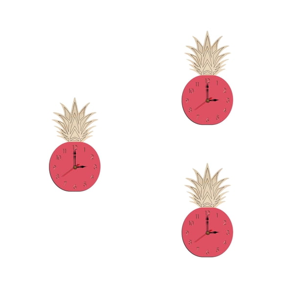 3pcs Creative Quiet Pineapple Shape Wall Clock Cartoon Fruit Acrylic Watch Clock Silent DIY Clock for Children's Room Living Room Bedroom(Pink/Without Battery)