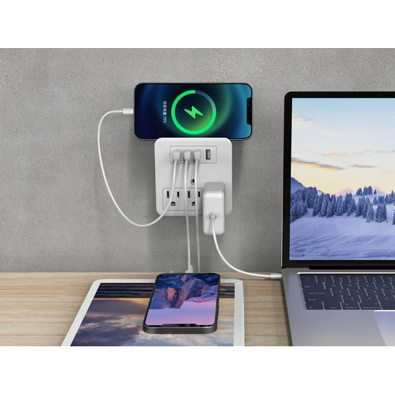 3 Wall Outlets with 4 USB Ports