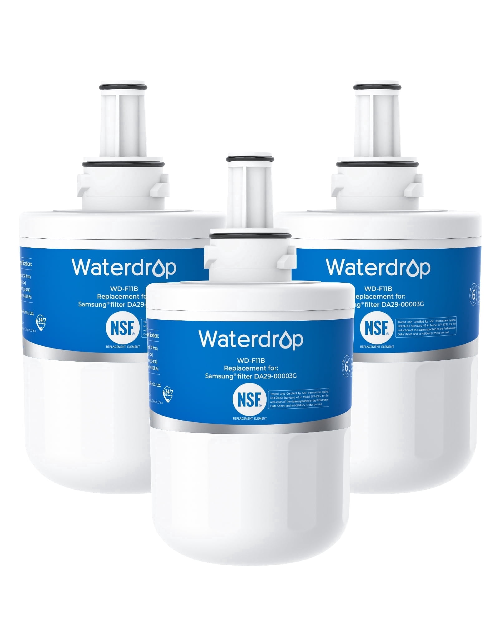 Waterdrop F11 Refrigerator Water Filter, Replacement for Samsung® DA29-00003G, DA29-00003B, DA29-00003A, HAFCU1, RFG237AARS, FMS-1, RS22HDHPNSR, RSG257AARS, 3 Filters (Package May Vary)