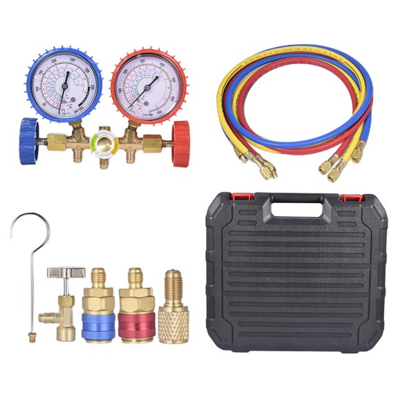 3 Way AC Diagnostic Manifold Gauge Set, Refrigerant Gauge Kit with 3FT Hoses, Anti-Collision Dial, R410a Adapter