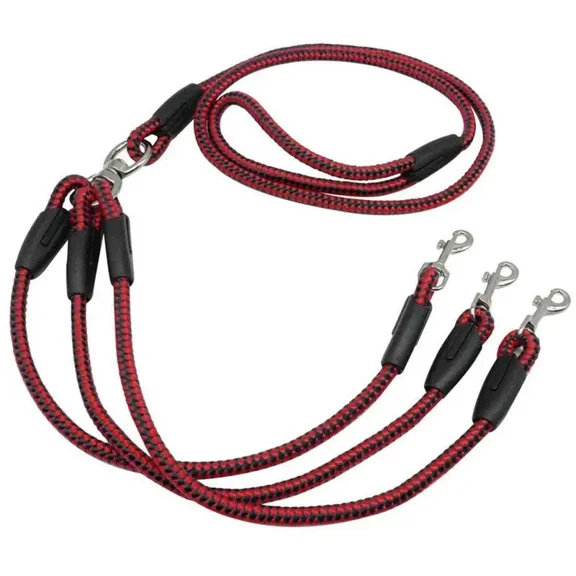 3 Way Adjustable No Tangle Dog Leash Triple Dog Walking Lead Nylon with Padded Handle for 3 Dogs
