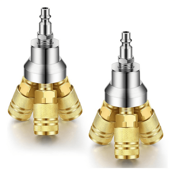 3 Way Air Manifold Splitter Air Compressor 4 Port Industrial Outlet Cord with 3 Steel Couplers and 1/4 Male NPT Plug