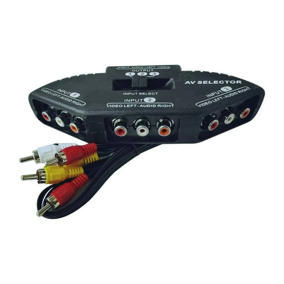 3-Way Audio Video AV Switch Selector Box Splitter W/ Cable for TV X-Box DVD Player Devices