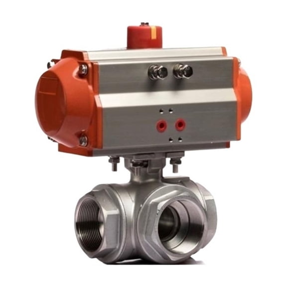 3 Way Ball Valve 2" Three Piece High Platform Pneumatic 304 Stainless Steel Double Acting Cylinder ,Easy to Install
