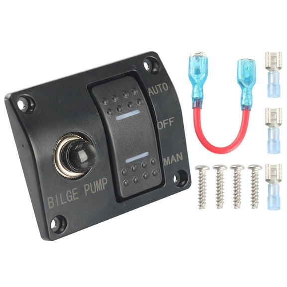 3-Way Bilge Pump Switch Panel, Auto/Off/Manual Mode, 12V 24V with Built-in 15A Circuit Breaker for Yacht and Marine Use