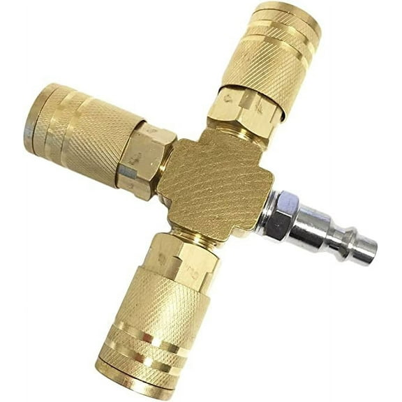 3-Way Brass Adapter Cross Air Hose Quick Connect Manifold (1/4" Quick Couplers)