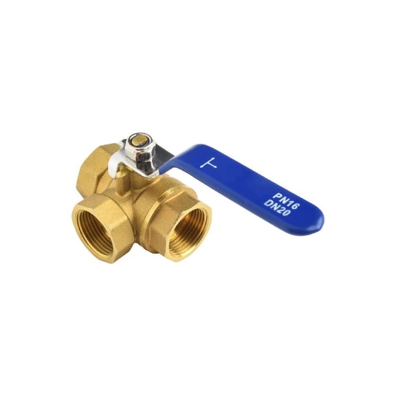 3-Way Brass Ball Valve DN20 3/4 Inch for BSP Female Thread T-Port Forged Construction for Air Water Oil Gas Industrial Piping Systems