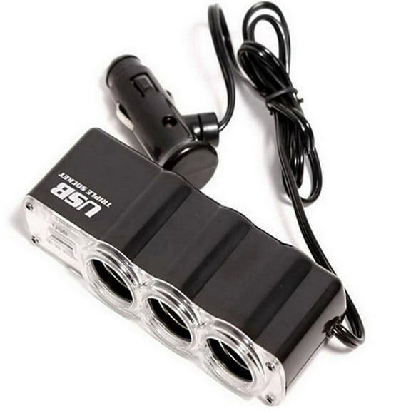 3-Way Car Lighter Socket Splitter with USB Port, ZzCityTK 12V/24V Power Adapter for Multiple Devices, Portable Car Charger with LED Indicator for Phones GPS Dash Cam