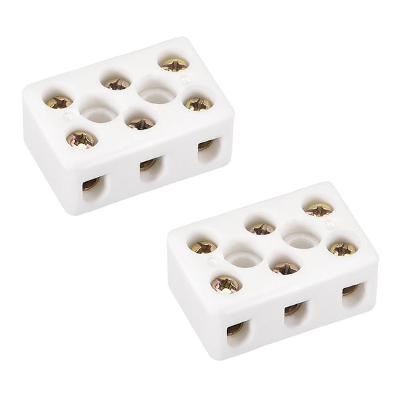 3 Way Ceramics Terminal Blocks High Temp Porcelain Connectors 31x20x14mm for Electrical Wire Cable 2 Pcs