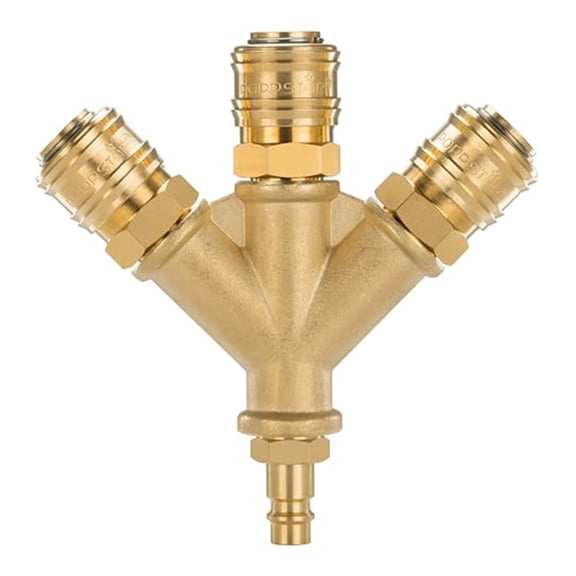 3-Way Compressed Air Distributor With Quick Connections, Brass 1/4BSP Air Connector For Pneumatic Tools, 20 Bar Working Pressure, -20 To 250C Temperature Range