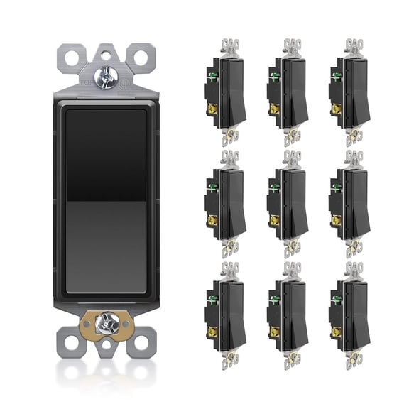 3 Way Decorator Light Switch, On/Off Paddle Rocker Interrupter, Self-grounding Electrical Light Switches, 15Amp, 120/277 Volt, Residential/Commercial Grade, ETL Listed(10 Pack, Black)