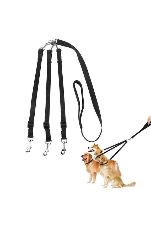 3 Way Dog Leash with Padded Handle Pet Reflective Safety Lead Leash No Tangle Detachable 3 in 1 Multiple Dog Triple Coupler Nylon Traction Rope for Medium Large Dogs Training Walking