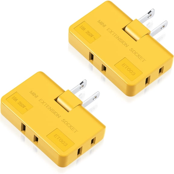 3 Way Flat Plug -2 Prong Swivel Indoor Mini Wall Tap Power Outlet Extender, Rotating Wall Plug (Quick & Space Saving) for , School, Office, Travel, Type A, Yellow (2 )