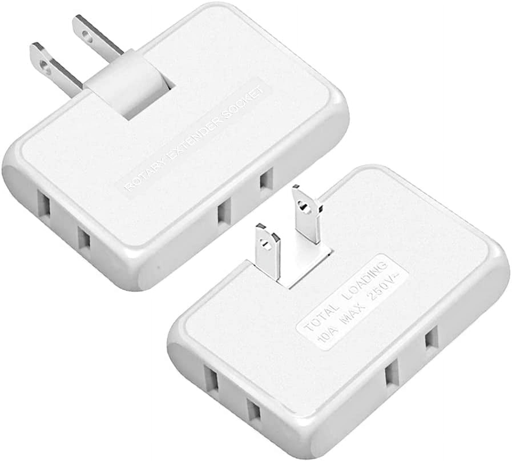 3 Way Flat Wall Outlet Extender (Pack of 2) Portable Swivel Wall Tap Plug