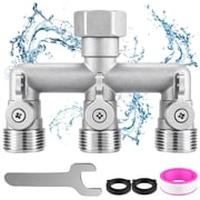 3-Way Garden Hose Splitter, 3/4 in. GHT 304 Stainless Steel Hose Faucet Splitter with 3 Independent Shut-Off Valves, 360° Swivel Inlet, Hose Manifold with Washe