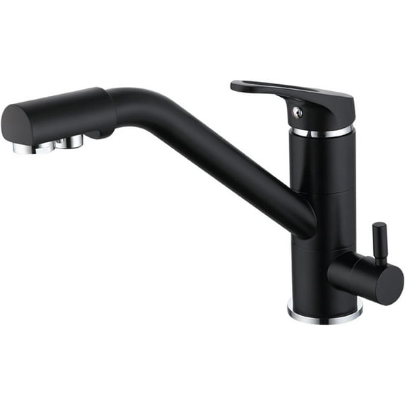 3 Way Kitchen Faucet for Filter Water System, Kitchen Taps Swivel Brass Hot and Cold Water Pure Water Kitchen Sink Faucet Water Filter Tap-Black