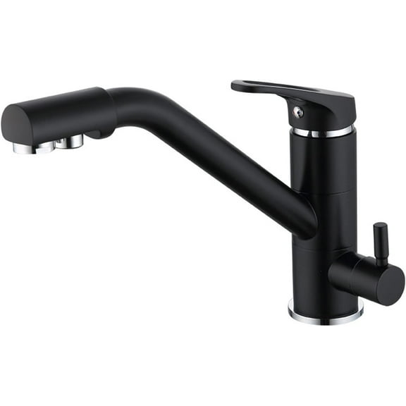 3 Way Kitchen Faucet for Filter Water System, Kitchen Taps Swivel Brass Hot and Cold Water Pure Water Kitchen Sink Faucet Water Filter Tap-Black