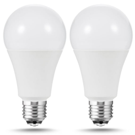 3-Way LED Light Bulbs 50W-100W-150W Equivalent, A21 Light Bulb 6000K-2700K-4000K, 800/1000/1800LM, A21 E26 Base for Hallway, Living Room, Home Lighting, Pack of 2