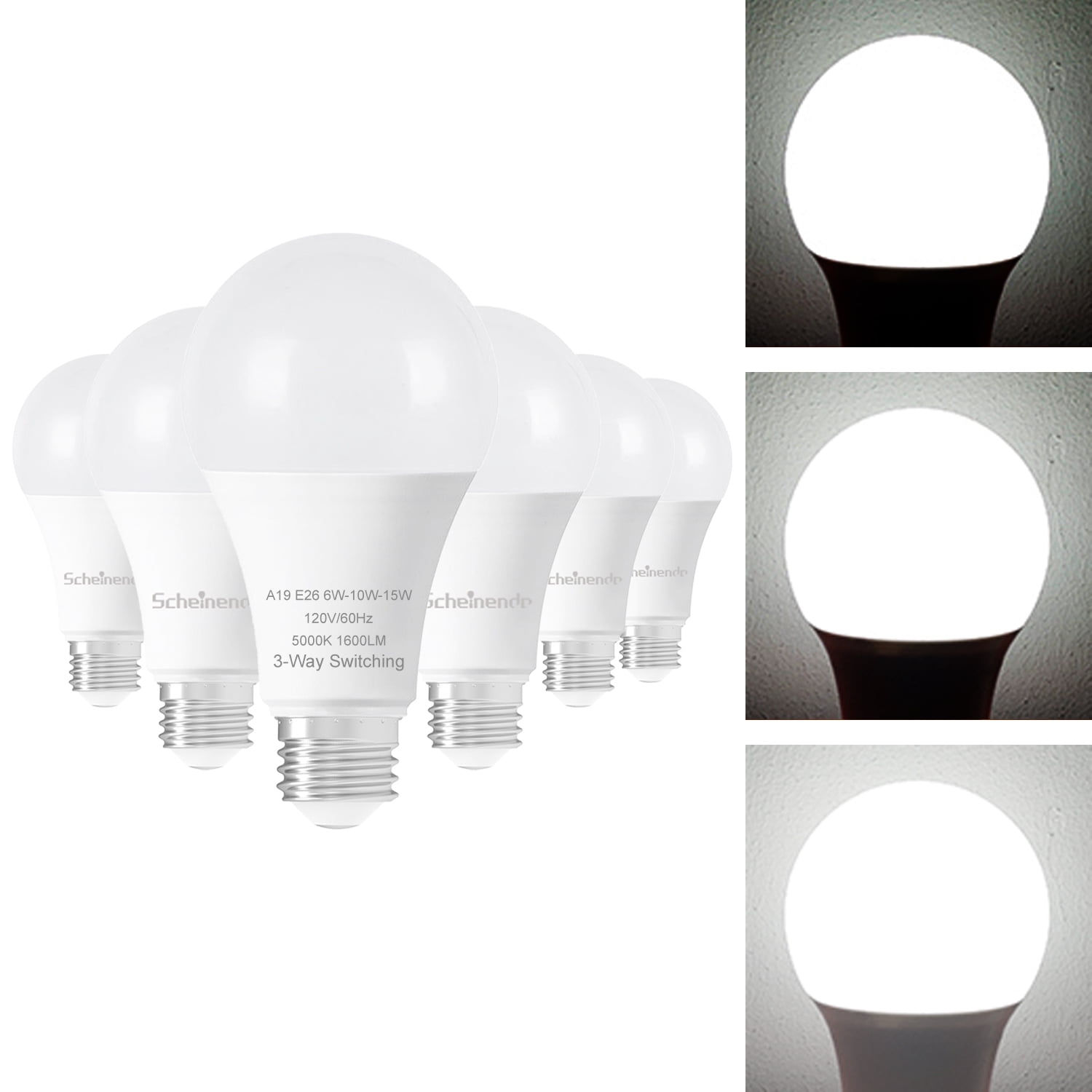 3-Way A19 LED Light Bulb, 500/1000/1500 Lumens