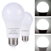 3-Way Light Bulbs, 50 100 150 Watt Equivalent, A21 Led Bulb Daylight 5000K, Perfect for Reading, E26 Medium Base, 500-1600-2200 Lumen, 2 Pack