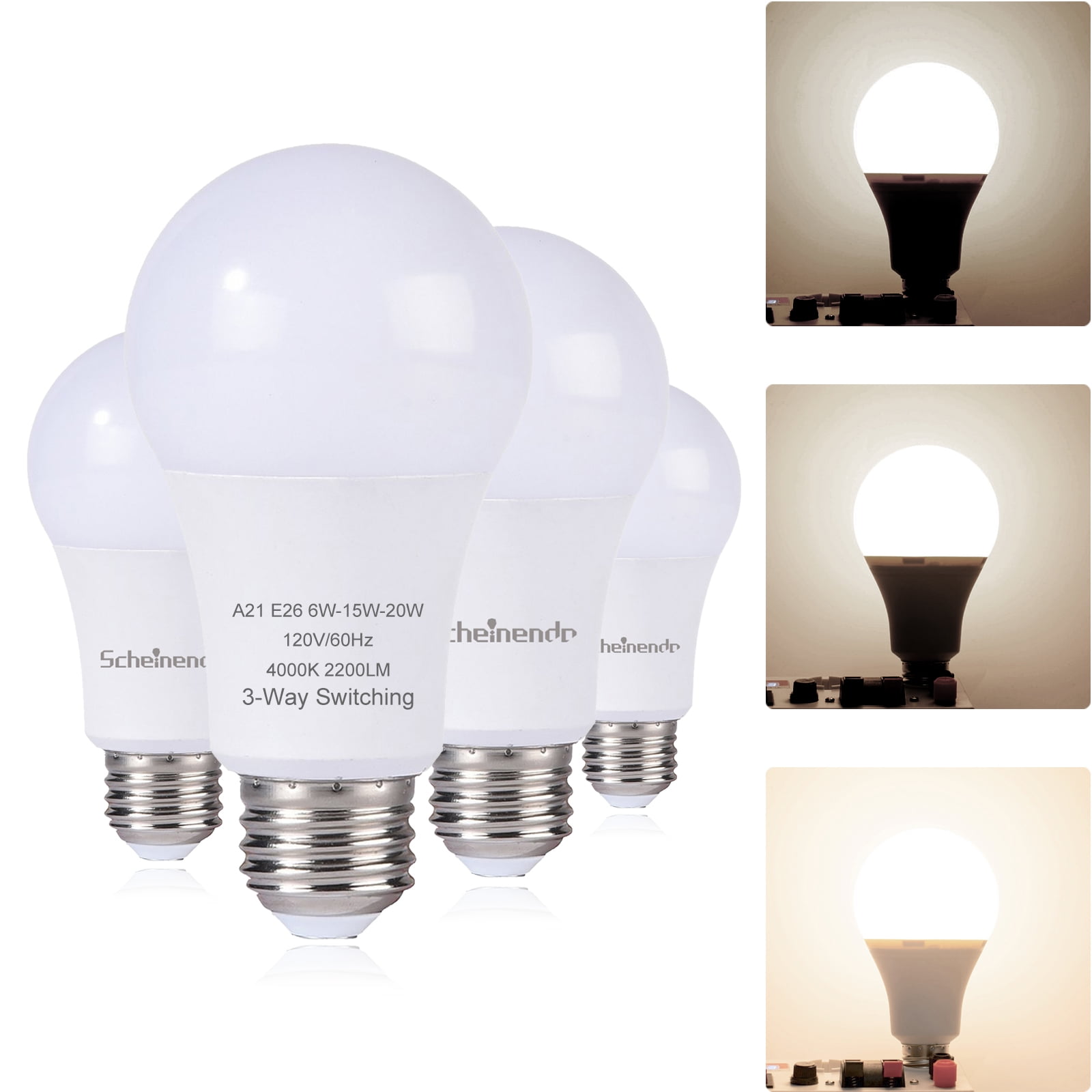 3Way Light Bulbs, 50 100 150 Watt Equivalent, A21 Led Bulb Natural