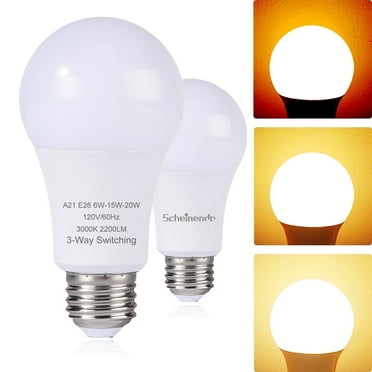 3-Way Light Bulbs, 50 100 150 Watt Equivalent, A21 Led Bulb Warm White 3000K, Perfect for Reading, E26 Medium Base, 500-1600-2200 Lumen, 2 Pack