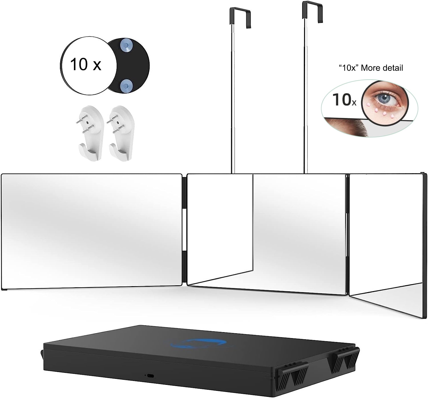 3 Way Mirror with 10x Magnifying Mirror, 360 Trifold Mirror with Height