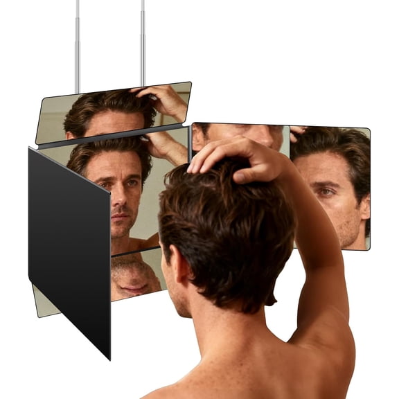 3 Way Mirror For Self Hair Cutting, 360 Haircuts Men For Barber Use Tools, To See Back Of Head, Tri Fold Mirror With Portable Height Adjustable Telescoping Hooks (7.64" X 11.97")